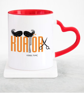 BK Gift Kişiye Özel Mesleki Kuaför Kırmızı Kalpli Kupa Bardak  1