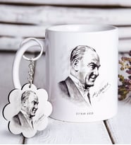 BK Gift Kişiye Özel Atatürk Temalı Beyaz Kupa ve Anahtarlık Hediye Seti-10 (Model 1)
