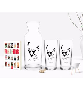 BK Gift Kişiye Özel Renkli Baskılı Atatürk Temalı İkili Rakı Bardağı Karaf ve Cep Kitabı Hediye Seti-25 (Model 1)