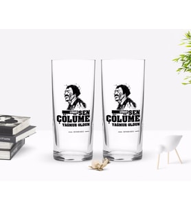 BK Gift Kişiye Özel Renkli Baskılı Çünkü Sen Çölüme Yağmur Oldun Tasarımlı İkili Rakı Bardağı Seti-9 (Beyaz)