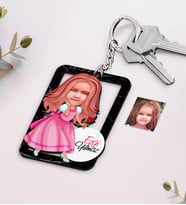 BK Gift Kişiye Özel Kız Çocuk Karikatürlü Ahşap Anahtarlık-18 (Beyaz)