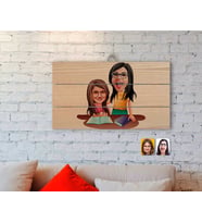 BK Gift Kişiye Özel Anne Kız Karikatürlü Otantik Ahşap Palet Tablo-1