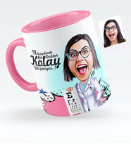 BK Gift Kişiye Özel Bayan Göz Doktoru Karikatürlü Pembe Kupa Bardak  1