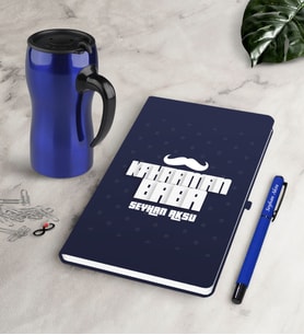 BK Gift Kişiye Özel Kahraman Baba Lacivert Defter Kalem Termos Mug Seti (Model 1)