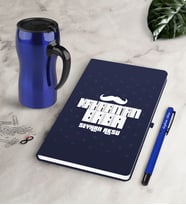 BK Gift Kişiye Özel Kahraman Baba Lacivert Defter Kalem Termos Mug Seti (Model 1)