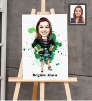 Kişiye Özel İş Kadını Karikatürlü  Ahşap Tablo 30x47 Bayan-14
