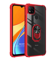 Microsonic Xiaomi Redmi 9C Kılıf Grande Clear Ring Holder Kırmızı