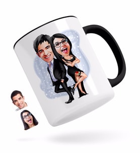 BK Gift Kişiye Özel Sevgililer Karikatürlü Siyah Kupa Bardak-6