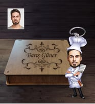 Kişiye Özel Kasap Karikatürlü  Ahşap Anahtarlık Kutulu Bay-1