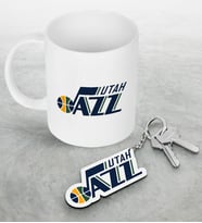 NBA Utah Jazz Beyaz Kupa ve Ahşap Anahtarlık Seti (Model 1)