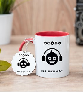 Emoji Tasarım Kırmızı Kupa Bardak Ve Anahtarlık Set