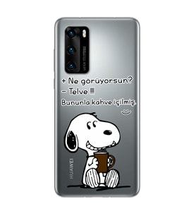 Snoopy Tasarımlı Süper Şeffaf Silikon Telefon Kılıfı Huawei P40