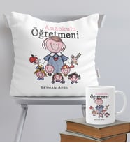 BK Gift Kişiye Özel Anaokulu Öğretmeni Temalı Yastık Kupa Seti - 2