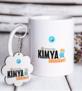 BK Gift Kişiye Özel Mesleki Kimya Teknikeri Beyaz Kupa ve Anahtarlık Hediye Seti-2 (Model 1)