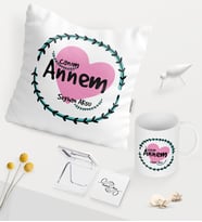 BK Gift Kişiye Özel Canım Annem Beyaz Kupa Ayna Yastık Seti - 10 (Model 1)