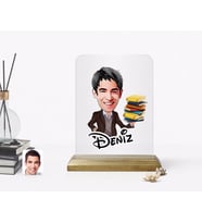 BK Gift Kişiye Özel Erkek Öğretmen Karikatürlü Ahşap Standlı Çerçeve (Beyaz)
