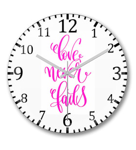Love Never Fails Duvar Saati Bombeli Gercek Cam