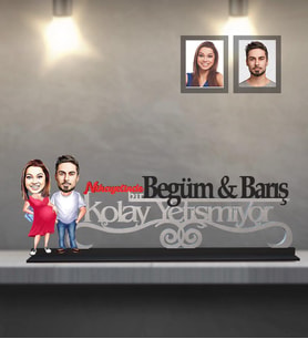 Kişiye Özel Sevgili Karikatürlü Kolay Yetişmiyor Ahşap Biblo Model 14