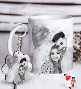 BK Gift Kişiye Özel Karakalem Tasarımlı Beyaz Kupa ve Anahtarlık Hediye Seti-1 (Model 1)