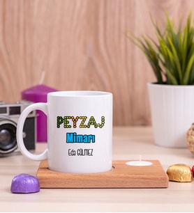 Peyzaj Mimarı Ahşap Altlıklı Mumlu Beyaz Kupa Bardak