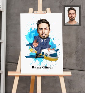 Kişiye Özel Pilot Karikatürlü  Ahşap Tablo 30x47 Bay-3