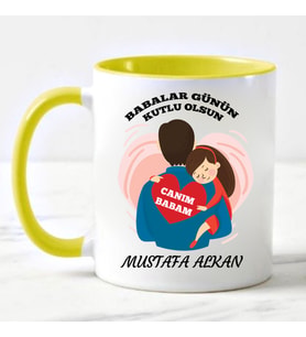 Babaya Özel İsimli Kupa Bardak Sarı
