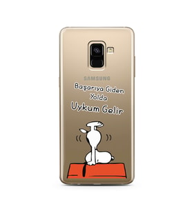 Snoopy Tasarımlı Süper Şeffaf Silikon Telefon Kılıfı Samsung A8 Plus