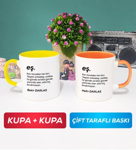 İkili Çiftlere Özel Eş Kupa Bardak Sarı Turuncu