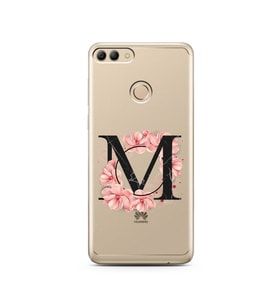 Pembe Çiçekli Harf Tasarım Süper Şeffaf Silikon Telefon Kılıfı Huawei Y9 2018 M-