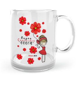 BK Gift Kişiye Özel Bugün Günlerden Annem Cam Kupa Bardak  2