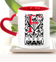 BK Gift Kişiye Özel F Harfi Kırmızı Kalpli Kupa Bardak Model 2