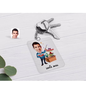 BK Gift Kişiye Özel Erkek Sınıf Öğretmeni Karikatürlü Şeffaf Pleksi Anahtarlık-1 (Beyaz)