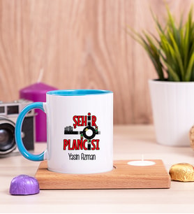 Şehir Plancısı Ahşap Altlıklı Mumlu Mavi Kupa Bardak