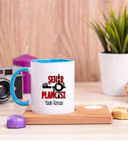 Şehir Plancısı Ahşap Altlıklı Mumlu Mavi Kupa Bardak