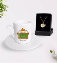 BK Gift Kişiye Özel Öğretmenler Gününüz Kutlu Olsun Türk Kahvesi Fincanı ve İsimli Papatya Kolye Hediye Seti-4 (Model 1)