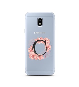 Pembe Çiçekli Harf Tasarım Süper Şeffaf Silikon Telefon Kılıfı Samsung J3 Pro C-