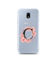 Pembe Çiçekli Harf Tasarım Süper Şeffaf Silikon Telefon Kılıfı Samsung J3 Pro C-