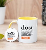 Dost Kelime Anlamı Sarı Kupa Bardak Ve Anahtarlık Set