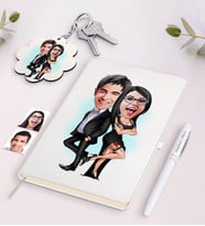 BK Gift Kişiye Özel Sevgili Karikatürlü Beyaz Defter Kalem ve Anahtarlık Hediye Seti-6 (Model 1)