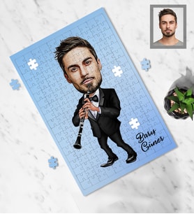 Kişiye Özel Klarnetçi Karikatürlü A3 130 Parça Puzzle Bay-1