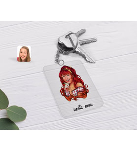 BK Gift Kişiye Özel Kadın Karikatürlü Şeffaf Pleksi Anahtarlık-54 (Beyaz)