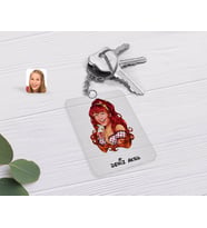 BK Gift Kişiye Özel Kadın Karikatürlü Şeffaf Pleksi Anahtarlık-54 (Beyaz)