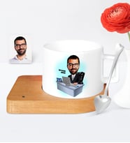 BK Gift Kişiye Özel Genel Müdür Karikatür Ahşap Altlıklı Seramik Fincan  2