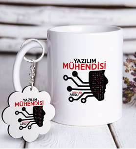 BK Gift Kişiye Özel Mesleki Yazılım Mühendisi Beyaz Kupa ve Anahtarlık Hediye Seti (Model 1)