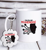 BK Gift Kişiye Özel Mesleki Yazılım Mühendisi Beyaz Kupa ve Anahtarlık Hediye Seti (Model 1)