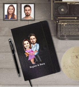 Kişiye Özel Sevgili Karikatürlü Siyah Defter Kalem Hediye Seti Model 13