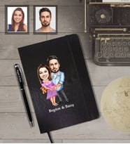 Kişiye Özel Sevgili Karikatürlü Siyah Defter Kalem Hediye Seti Model 13