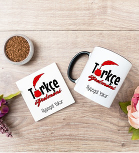 Türkçe Öğretmeni Siyah Kupa Bardak Ve Bardak Altlığı Seti