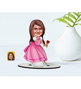 BK Gift Kişiye Özel Kız Çocuk Prenses Karikatürlü Ahşap Biblo Model-2 (Beyaz)