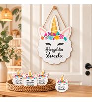 Kişiye Özel Bebek Kapı Süsü Ve 50 Adet Magnet Seti Unicorn Yüz